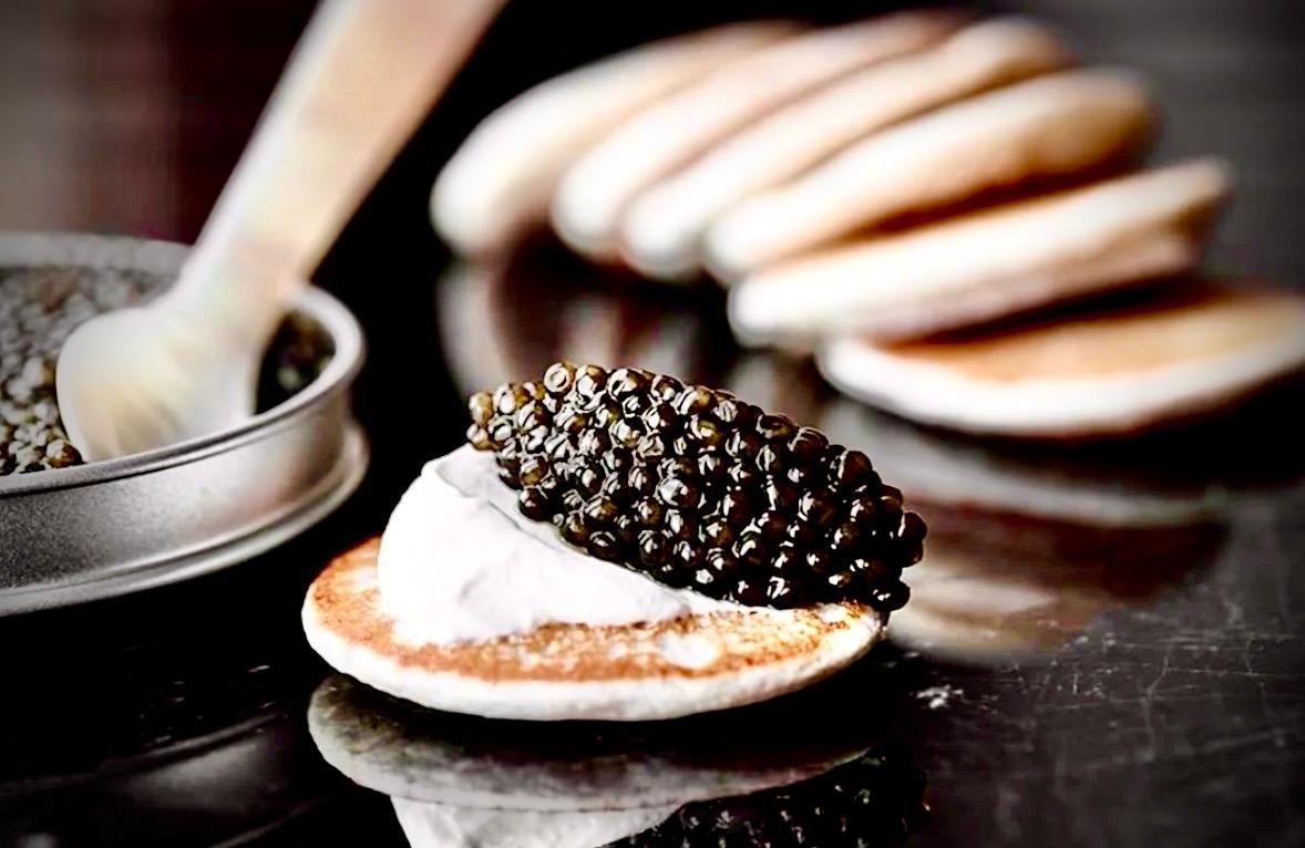 Premium golden caviar blini private jet catering LEBL Barcelona